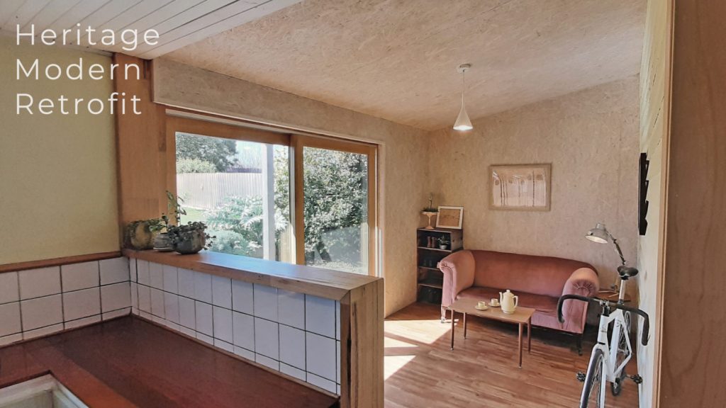 Modern retrofitted heritage living room with natural light